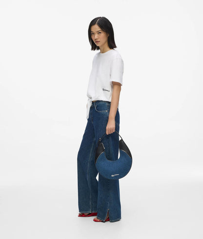 KarlLagerfeld Rebel Denim And Faux-Leather Hobo Bag Washed Dark Blue-Black