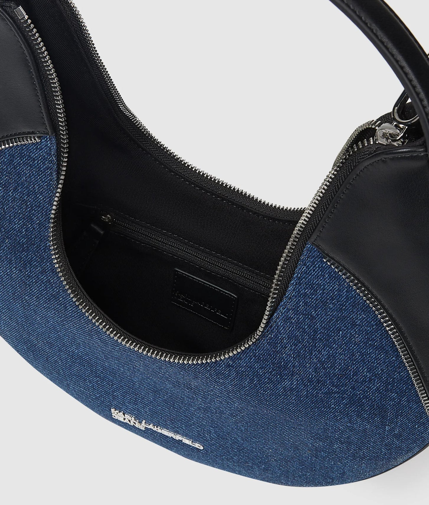 KarlLagerfeld Rebel Denim And Faux-Leather Hobo Bag Washed Dark Blue-Black