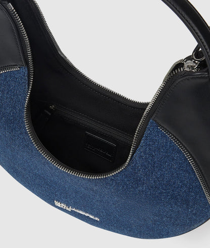 KarlLagerfeld Rebel Denim And Faux-Leather Hobo Bag Washed Dark Blue-Black