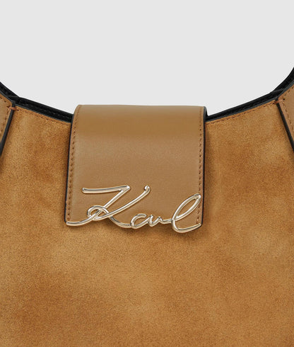 KarlLagerfeld Ksignature Suede Hobo Bag Caramel