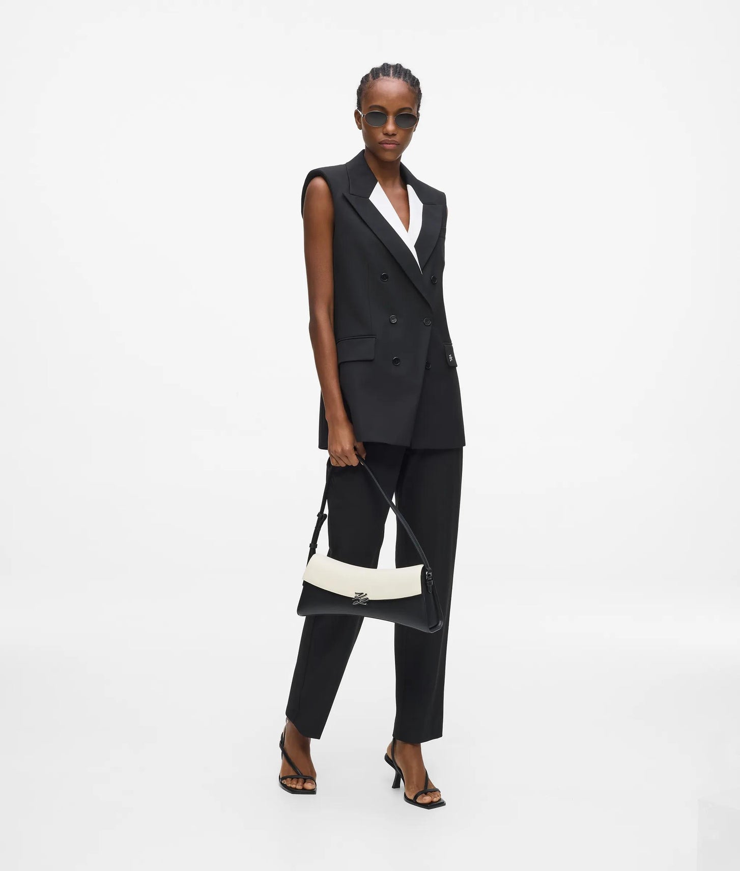 KarlLagerfeld Kautograph Twist Elongated Shoulder Bag Black/White