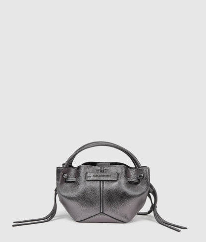 KarlLagerfeld Kpierced Mini Metallic Bucket Bag Gunmetal
