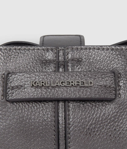 KarlLagerfeld Kpierced Mini Metallic Bucket Bag Gunmetal