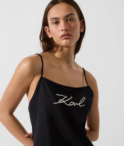 KarlLagerfeld Logo Large Square Woven Beach Bag Natural