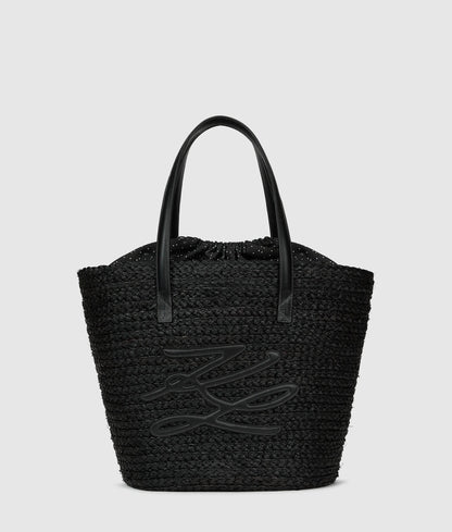 KarlLagerfeld Autograph Raffia Beach Bag Black