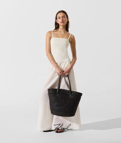 KarlLagerfeld Autograph Raffia Beach Bag Black