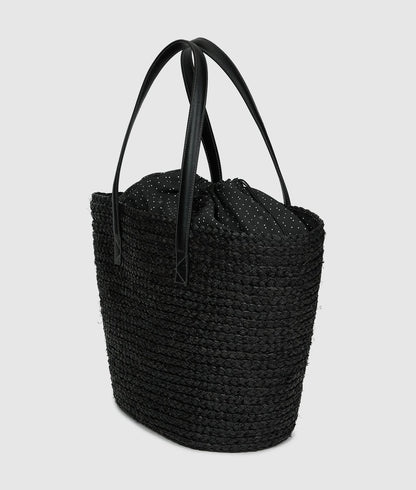 KarlLagerfeld Autograph Raffia Beach Bag Black