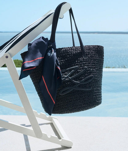 KarlLagerfeld Autograph Raffia Beach Bag Black