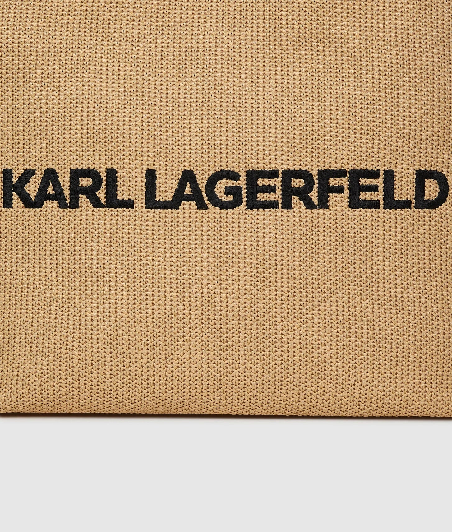 KarlLagerfeld Logo Large Square Woven Beach Bag Natural