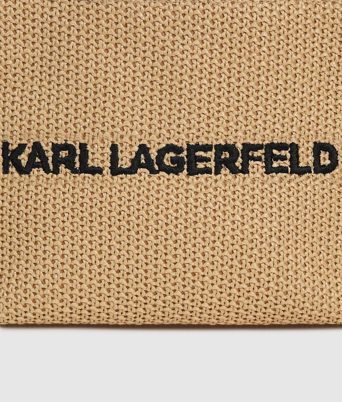 KarlLagerfeld Logo Small Square Woven Beach Bag Natural