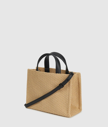 KarlLagerfeld Logo Small Square Woven Beach Bag Natural