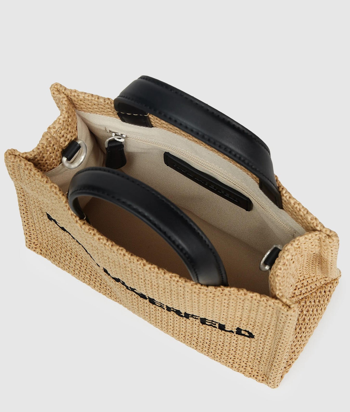 KarlLagerfeld Logo Small Square Woven Beach Bag Natural