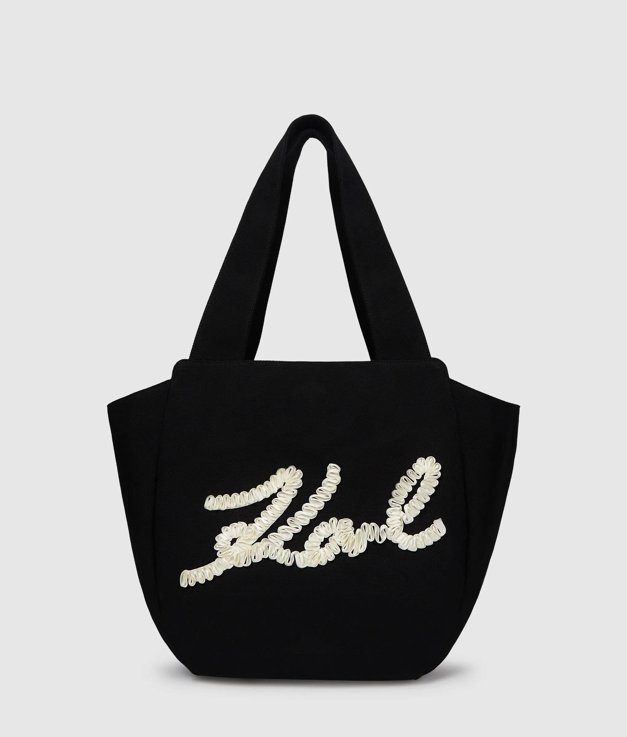KarlLagerfeld Ksignature Ruffled Logo Shopper Black