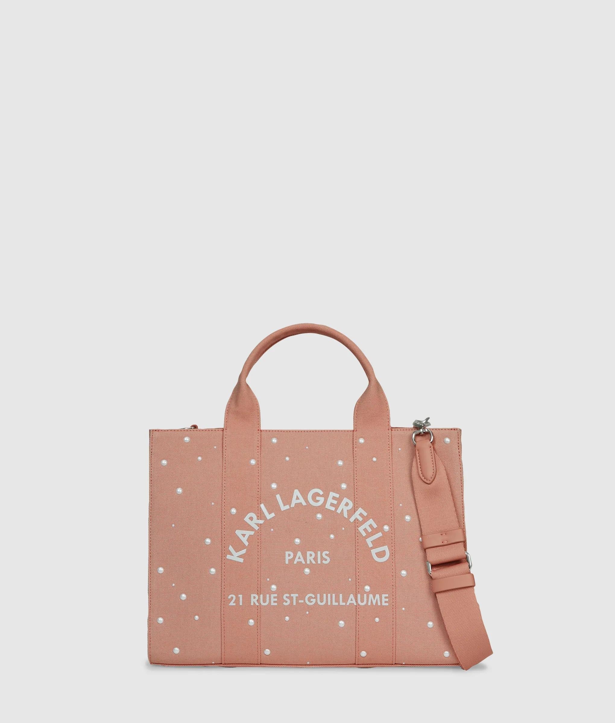 KarlLagerfeld Exclusive Rue St-Guillaume Faux-Pearls Medium Tote Bag Misty Rose