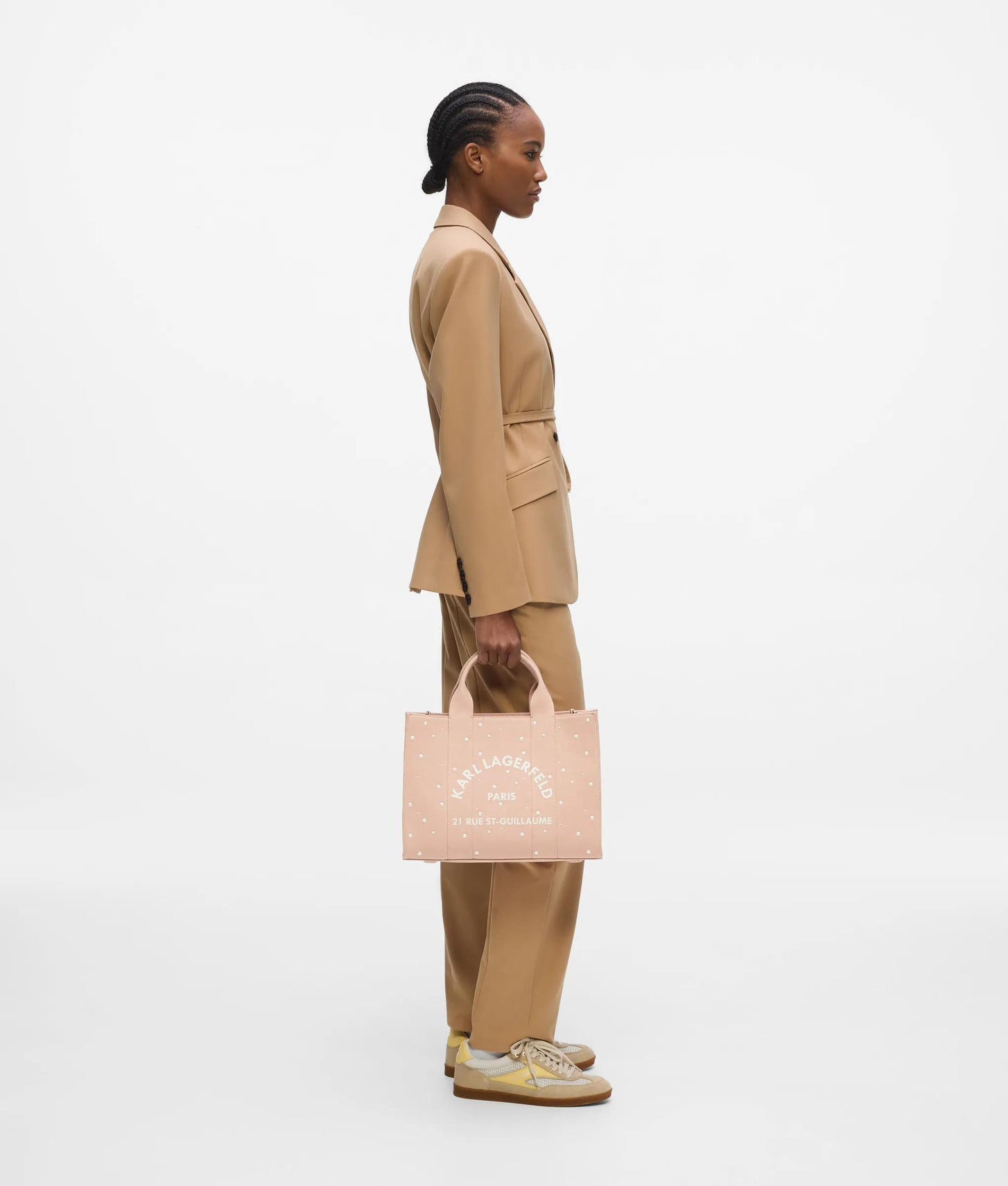 KarlLagerfeld Exclusive Rue St-Guillaume Faux-Pearls Medium Tote Bag Misty Rose