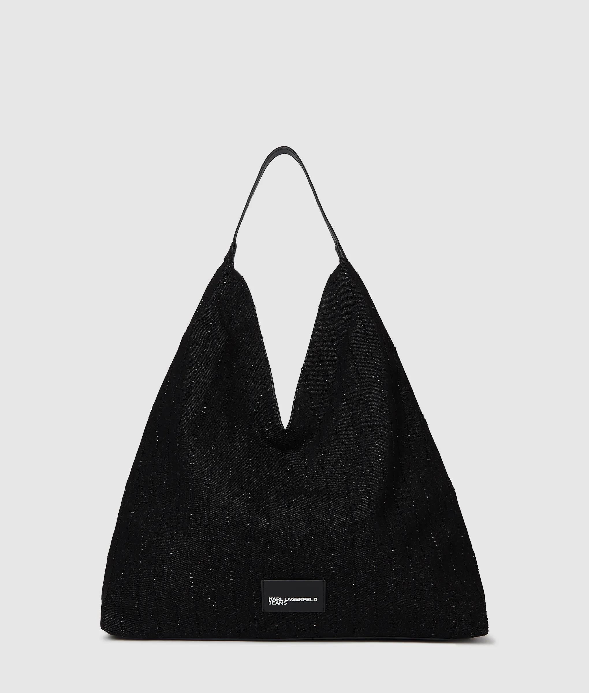 KarlLagerfeld Pinstripe Denim Trapeze Shopper Striped Black Denim