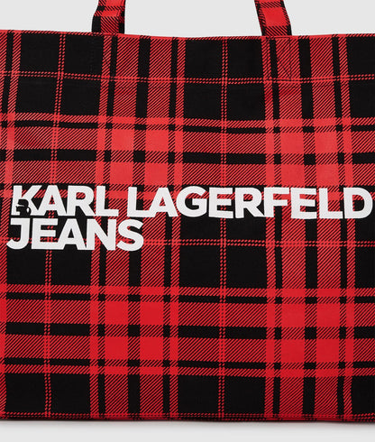 KarlLagerfeld Logo Checked Shopper Red-Black Checkered Print