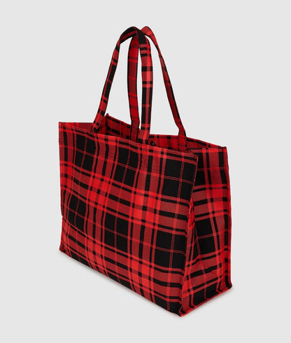 KarlLagerfeld Logo Checked Shopper Red-Black Checkered Print