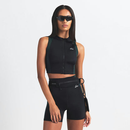 Skims Nikeskims Shine Front Zip Bra Obsidian And Dark Teal