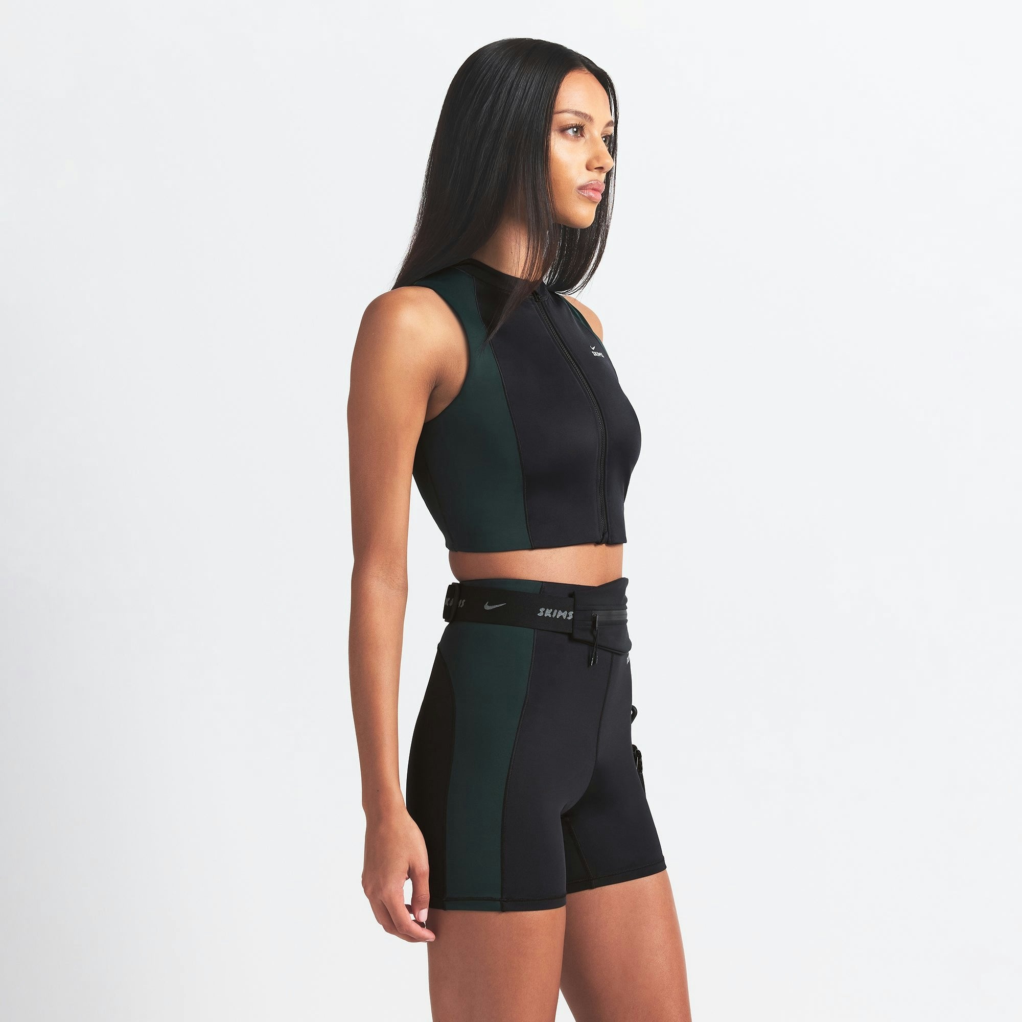 Skims Nikeskims Shine Front Zip Bra Obsidian And Dark Teal