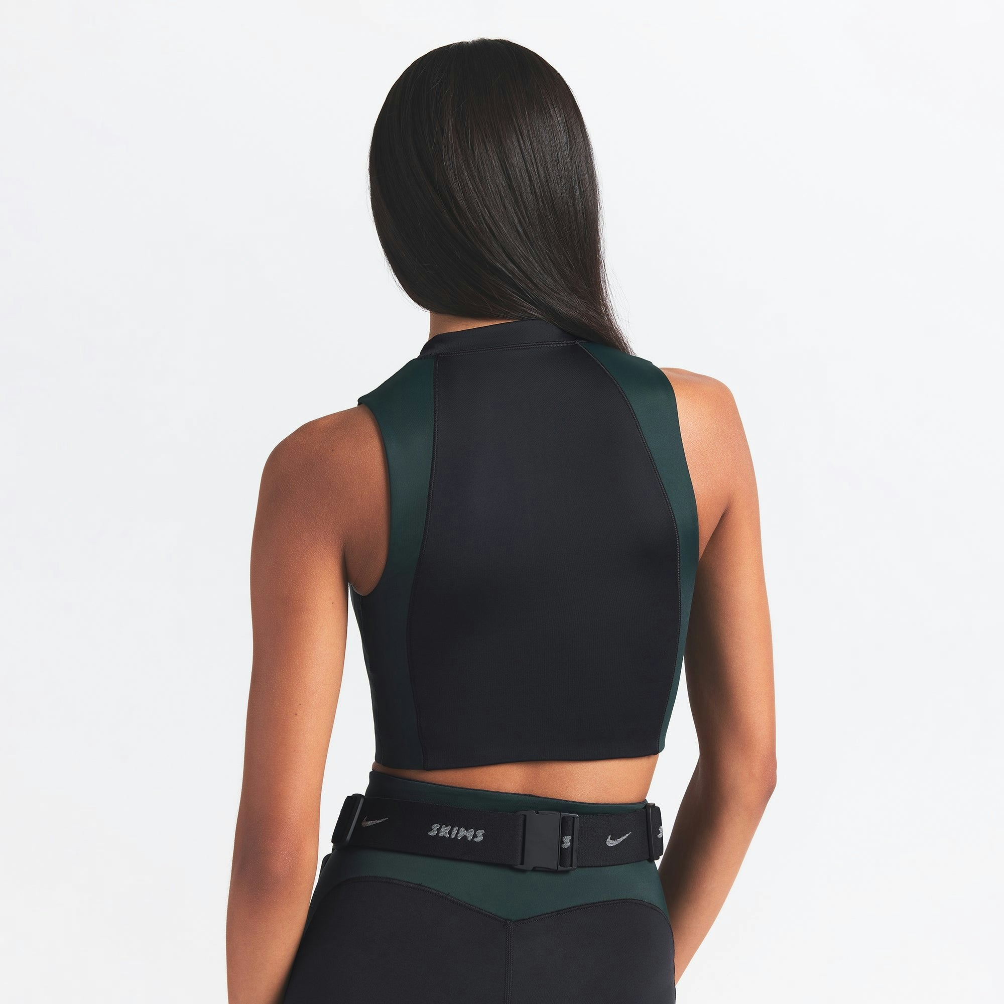 Skims Nikeskims Shine Front Zip Bra Obsidian And Dark Teal