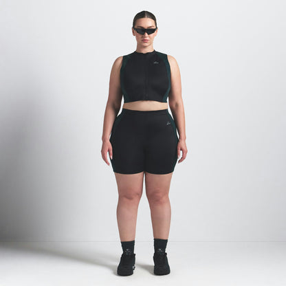 Skims Nikeskims Shine Front Zip Bra Obsidian And Dark Teal