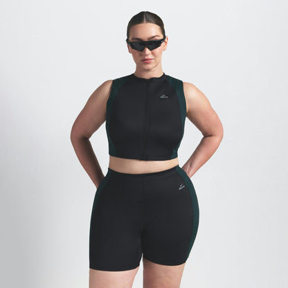 Skims Nikeskims Shine Front Zip Bra Obsidian And Dark Teal
