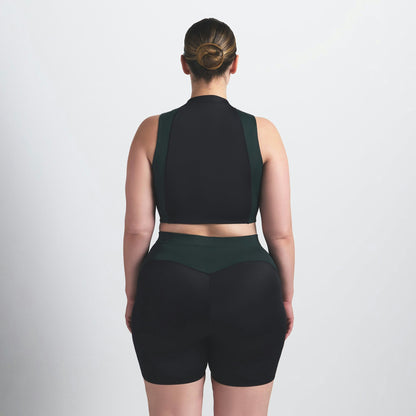 Skims Nikeskims Shine Front Zip Bra Obsidian And Dark Teal