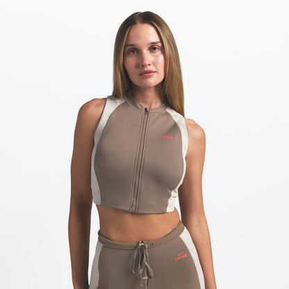 Skims Nikeskims Shine Front Zip Bra Truffle And Stone