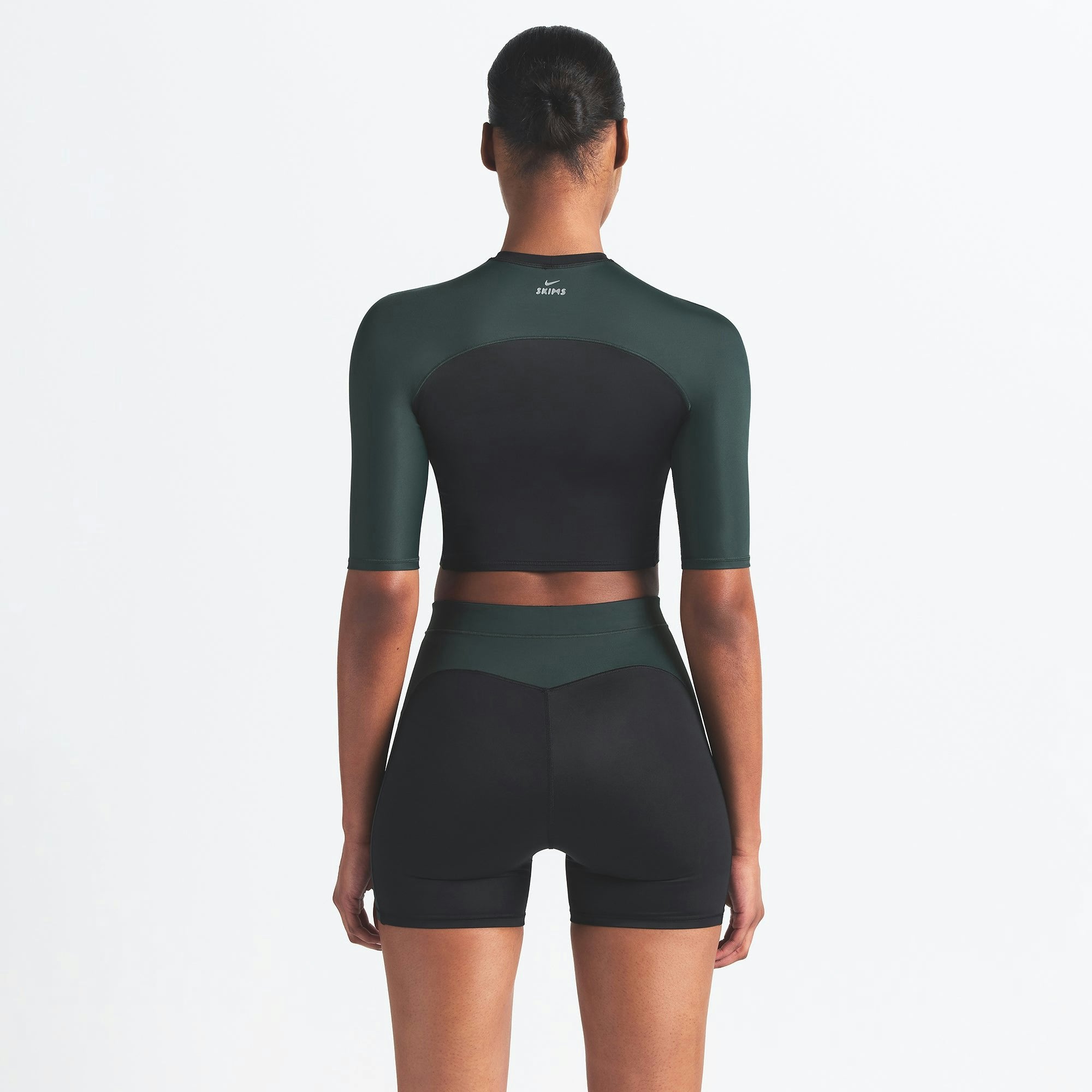 Skims Nikeskims Shine Padded Half Sleeve Crop Top Obsidian And Dark Teal