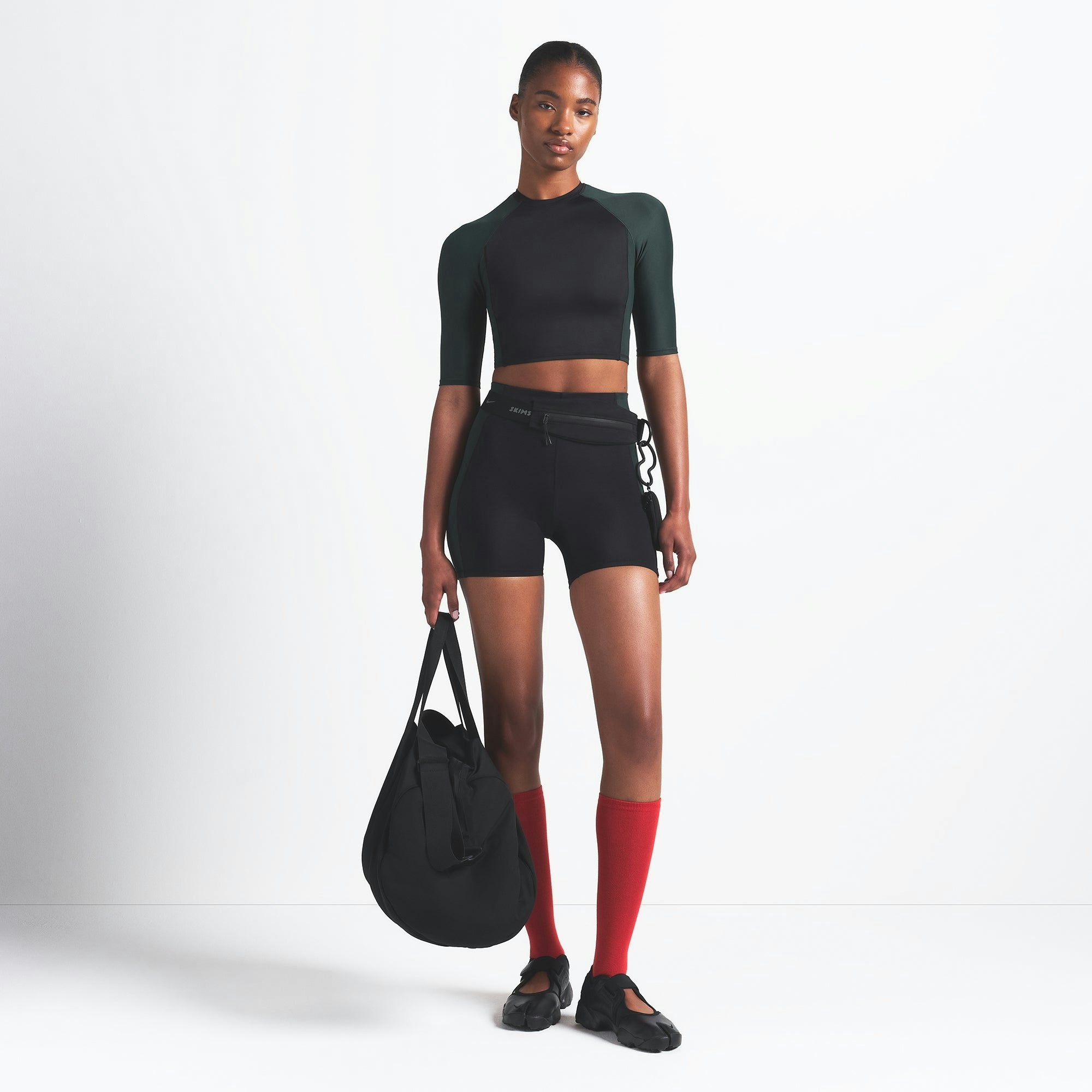 Skims Nikeskims Shine Padded Half Sleeve Crop Top Obsidian And Dark Teal