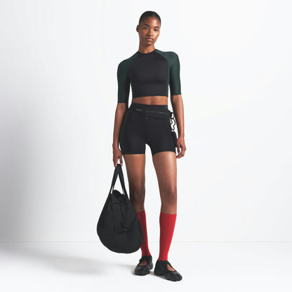 Skims Nikeskims Shine Padded Half Sleeve Crop Top Obsidian And Dark Teal