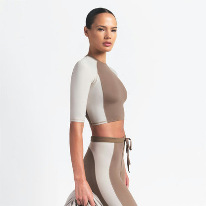Skims Nikeskims Shine Padded Half Sleeve Crop Top Truffle And Stone