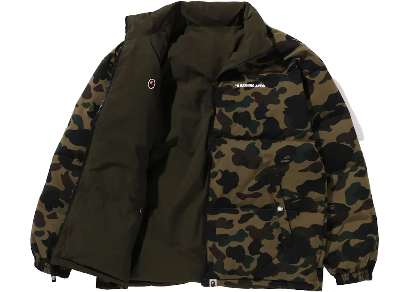bape 1st camo reversible down jacket green