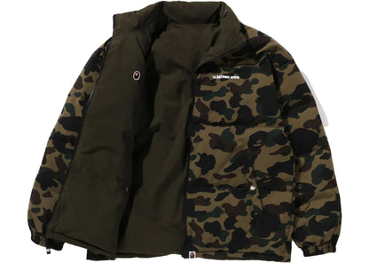 bape 1st camo reversible down jacket green
