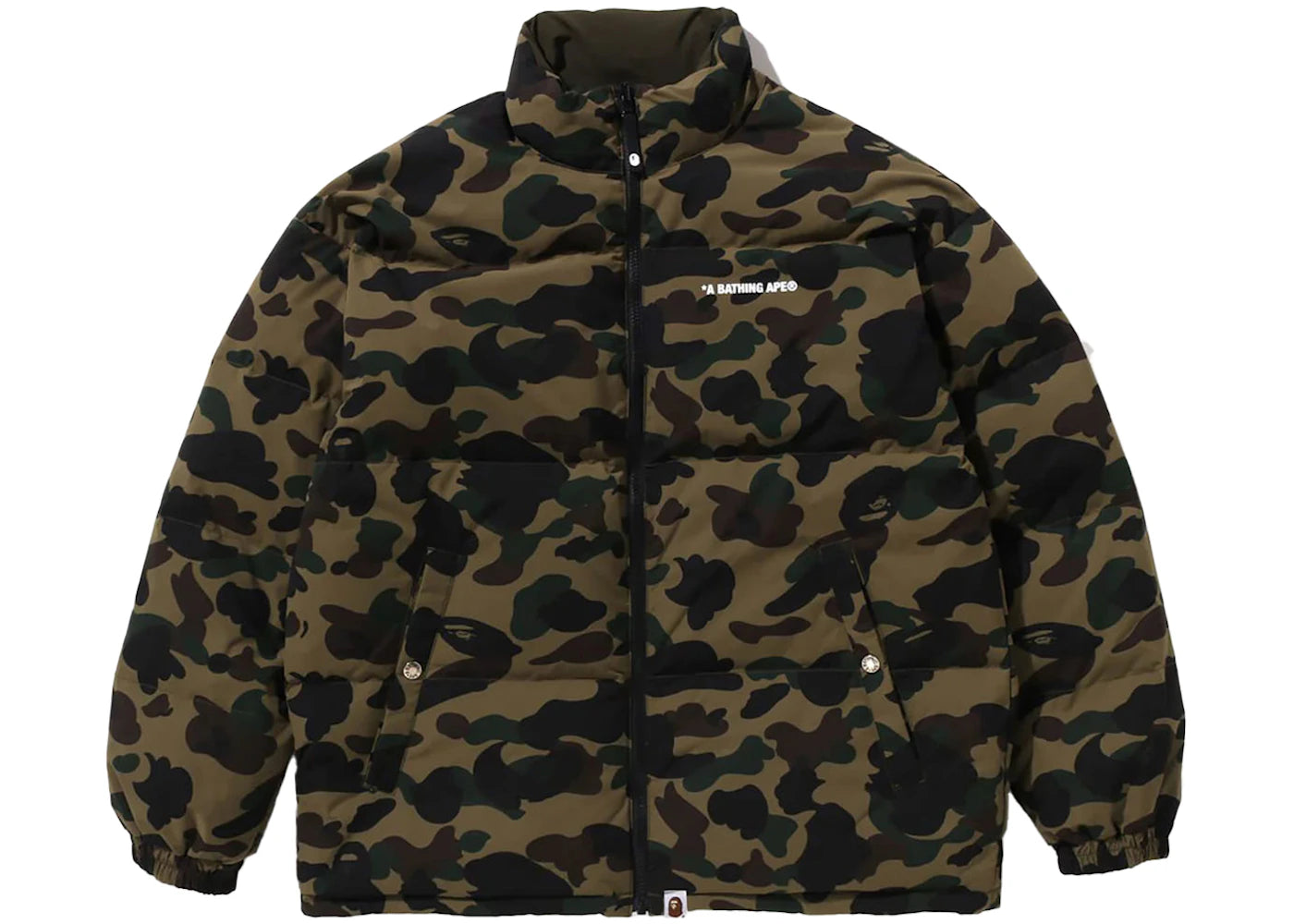 bape 1st camo reversible down jacket green