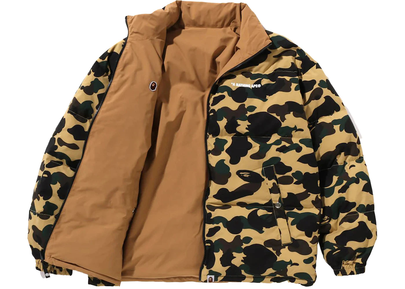 bape 1st camo reversible down jacket yellow