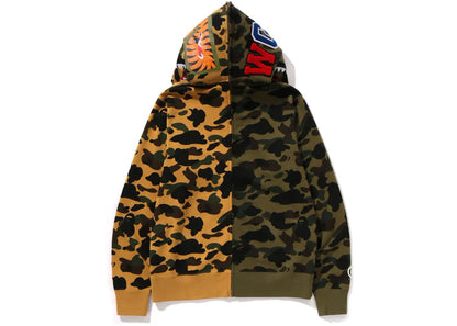 bape 1st camo separate shark full zip hoodie yellow