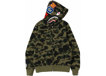 bape 1st camo shark full zip hoodie (fw23) green