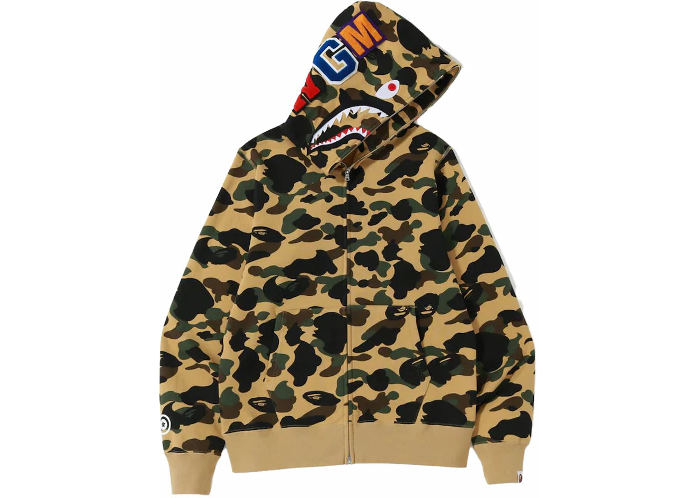 bape 1st camo shark full zip hoodie yellow