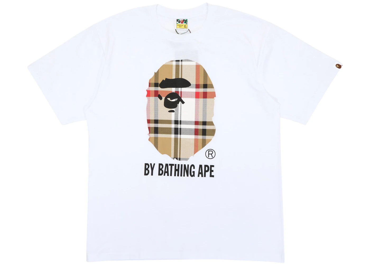 bape a bathing ape check by bathing tee white/beige