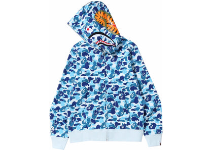 bape abc camo shark full zip hoodie blue