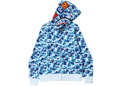 bape abc camo shark full zip hoodie blue