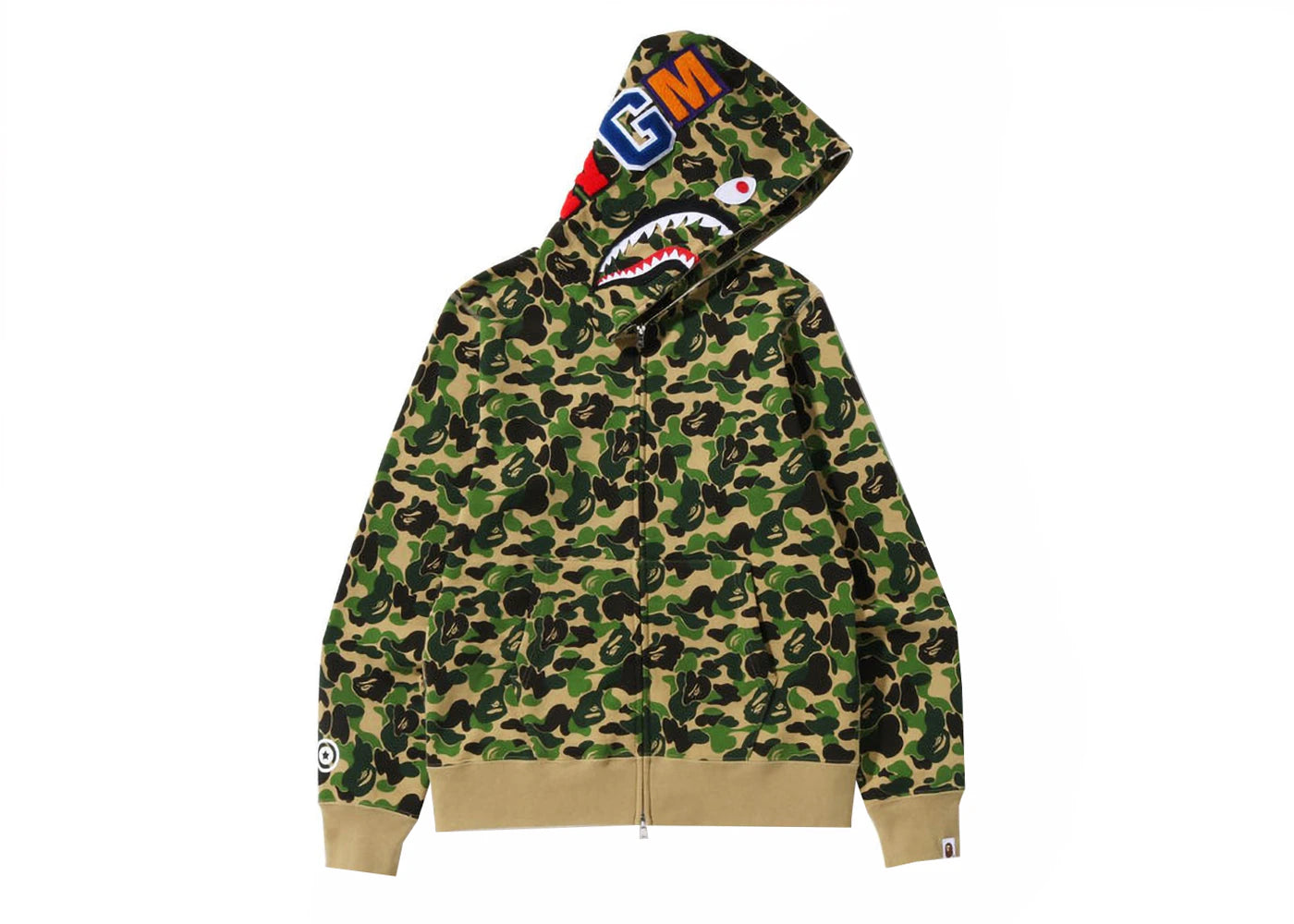 bape abc camo shark full zip hoodie green