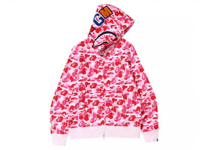 bape abc camo shark full zip hoodie pink