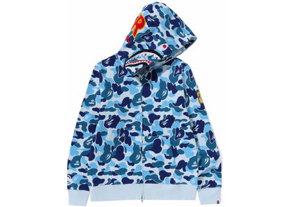 bape abc camo shark ponr full zip hoodie blue