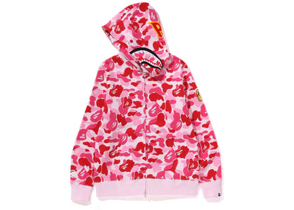bape abc camo shark ponr full zip hoodie pink