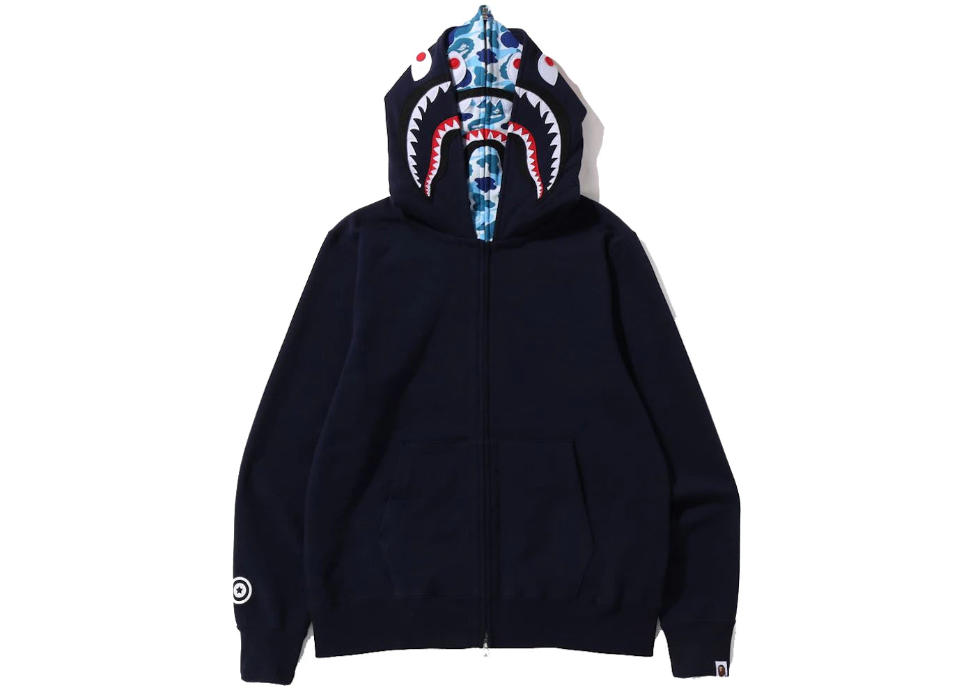 bape abc camo shark wide fit full zip double hoodie navy