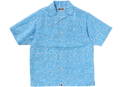 bape abc sea surface camo open collar s/s shirt blue