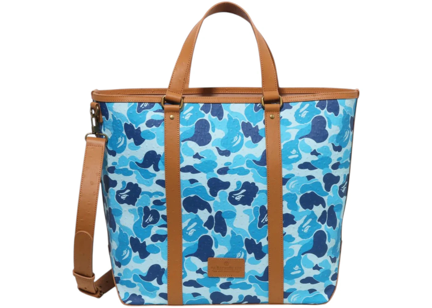 Bape Abc Camo Pu Ostrich Tote Bag Blue